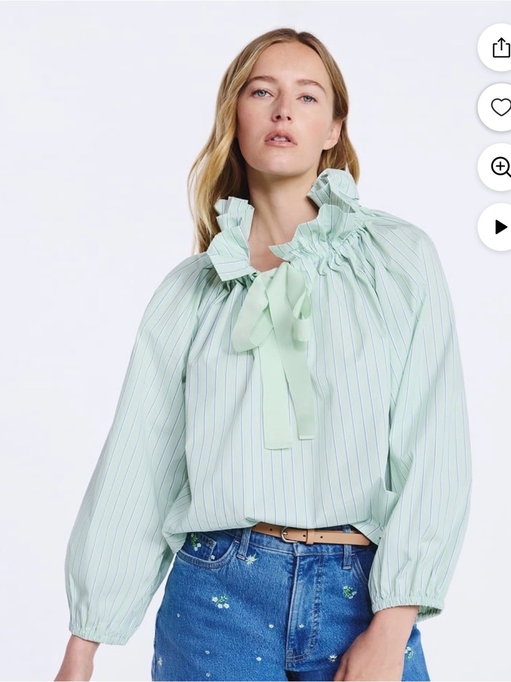 Free Assembly Women's Ruffle Tie Neck Cotton Top with Long Puff Sleeves, Size XS